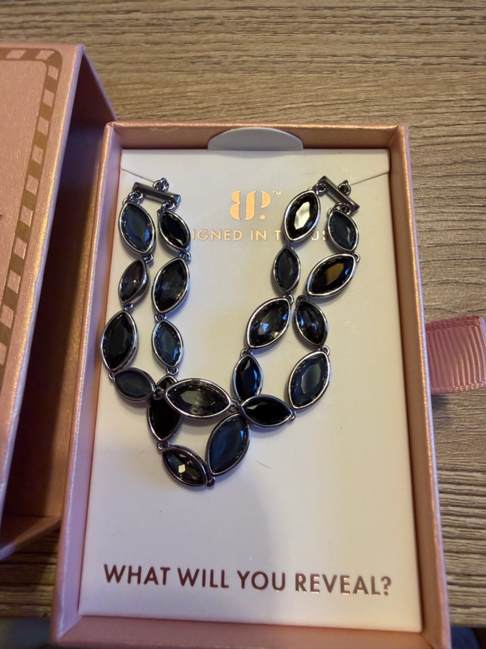 Black Marquise-Link Bracelet with Faceted Accents